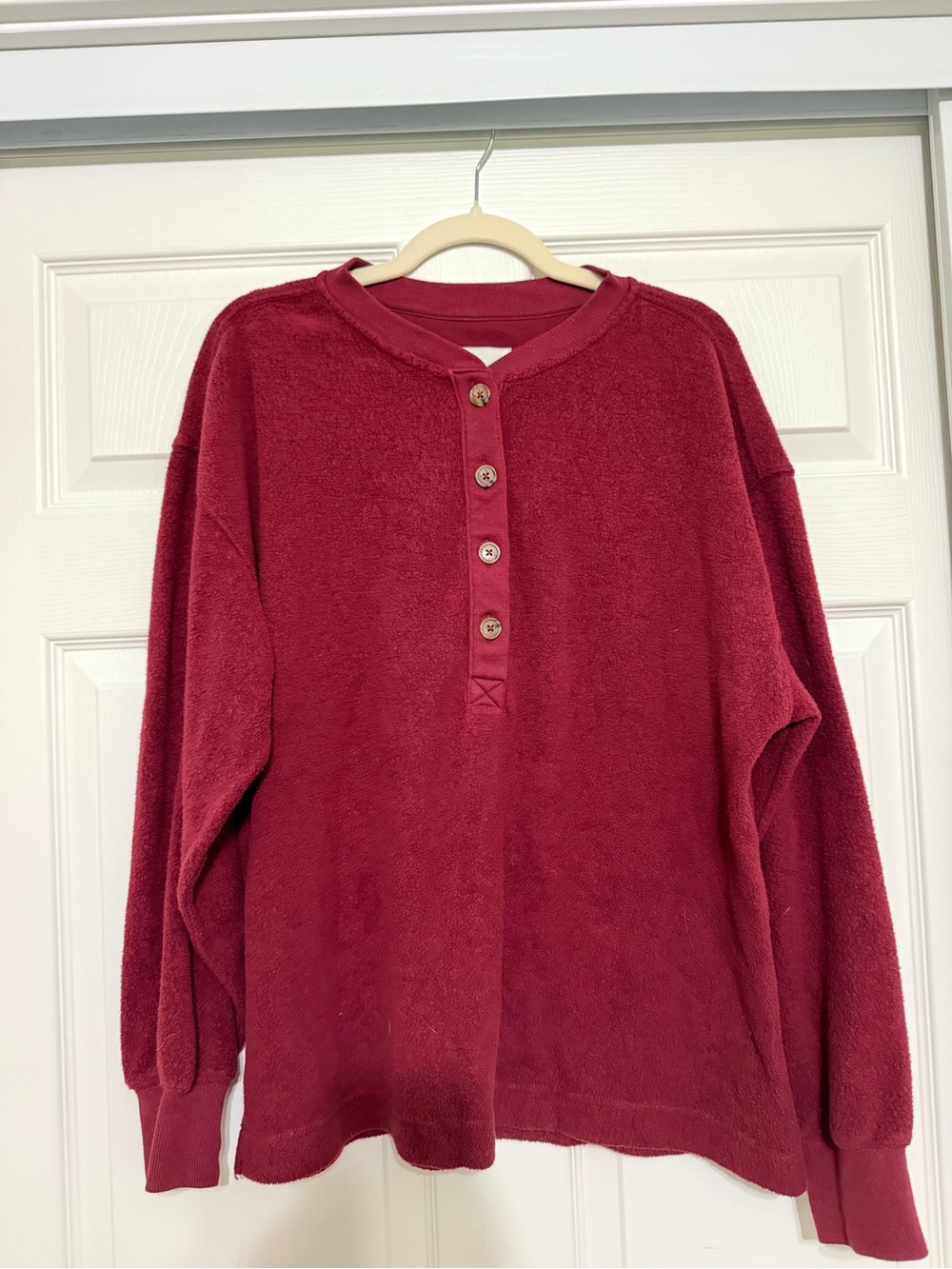aerie Burgundy Button Henley Fleece Pullover